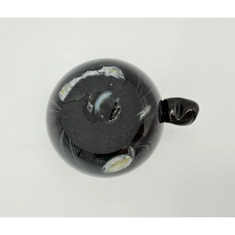 Hand Blown Black Glass Creamer Pitcher 3” Pulled Feather Design Signed Dated ‘72